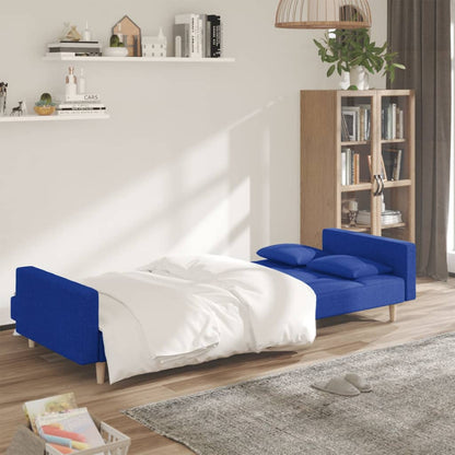Sofá-cama 2 lugares com duas almofadas tecido azul