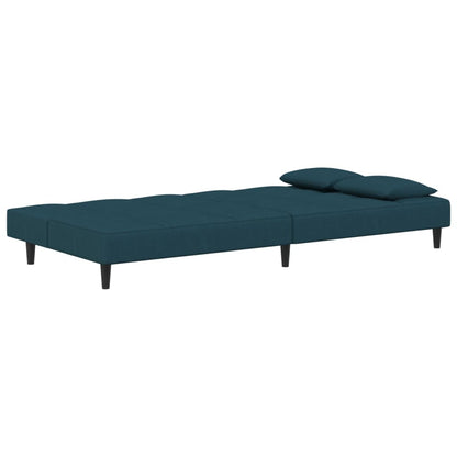 Sofá-cama 2 lugares com duas almofadas veludo azul