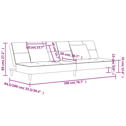 Sofá-cama 2 lugares com duas almofadas veludo cinzento-claro