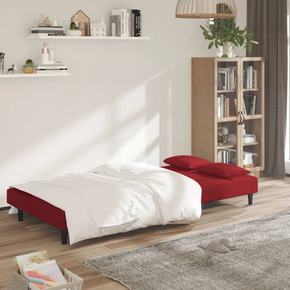 Sofá-cama 2 lugares com duas almofadas veludo vermelho tinto