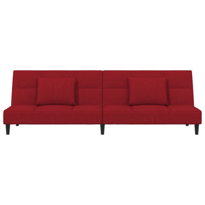 Sofá-cama 2 lugares com duas almofadas veludo vermelho tinto