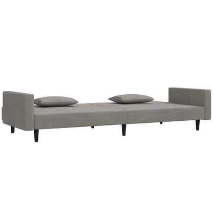 Sofá-cama 2 lugares com duas almofadas veludo cinzento-claro