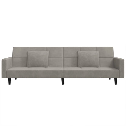 Sofá-cama 2 lugares com duas almofadas veludo cinzento-claro