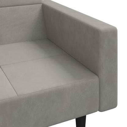 Sofá-cama 2 lugares com duas almofadas veludo cinzento-claro