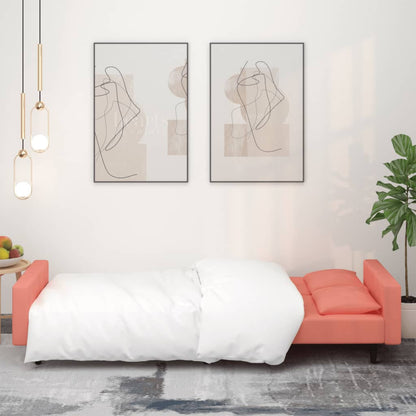 Sofá-cama 2 lugares com duas almofadas veludo rosa