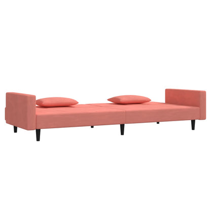 Sofá-cama 2 lugares com duas almofadas veludo rosa