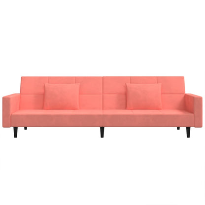 Sofá-cama 2 lugares com duas almofadas veludo rosa