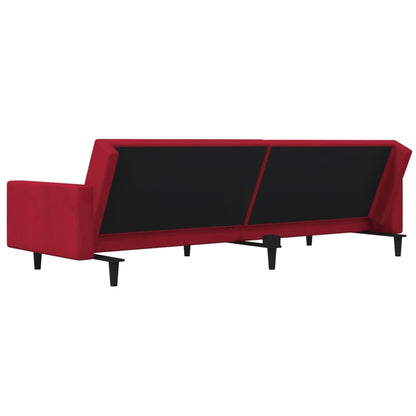 Sofá-cama 2 lugares com duas almofadas veludo vermelho tinto