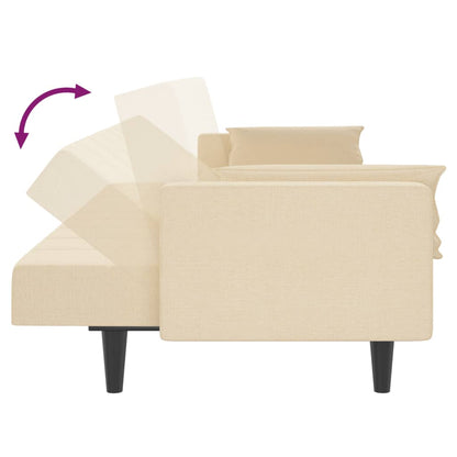 Sofá-cama 2 lugares com duas almofadas tecido cor creme
