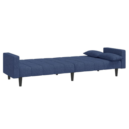 Sofá-cama 2 lugares com duas almofadas tecido azul