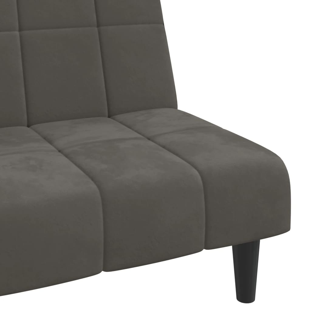 Sofá-cama de 2 lugares veludo cinzento-escuro
