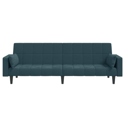 Sofá-cama 2 lugares com duas almofadas veludo azul