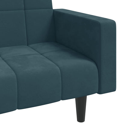 Sofá-cama 2 lugares com duas almofadas veludo azul