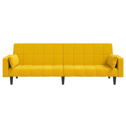 Sofá-cama 2 lugares com duas almofadas veludo amarelo
