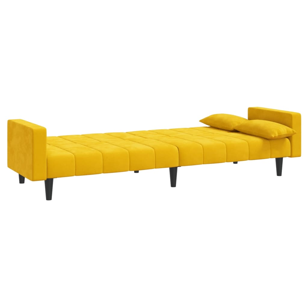 Sofá-cama 2 lugares com duas almofadas veludo amarelo