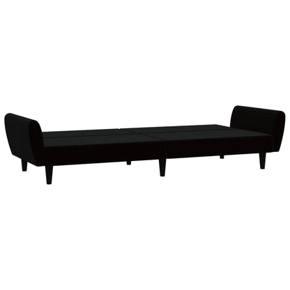 Sofá-cama de 2 lugares veludo preto