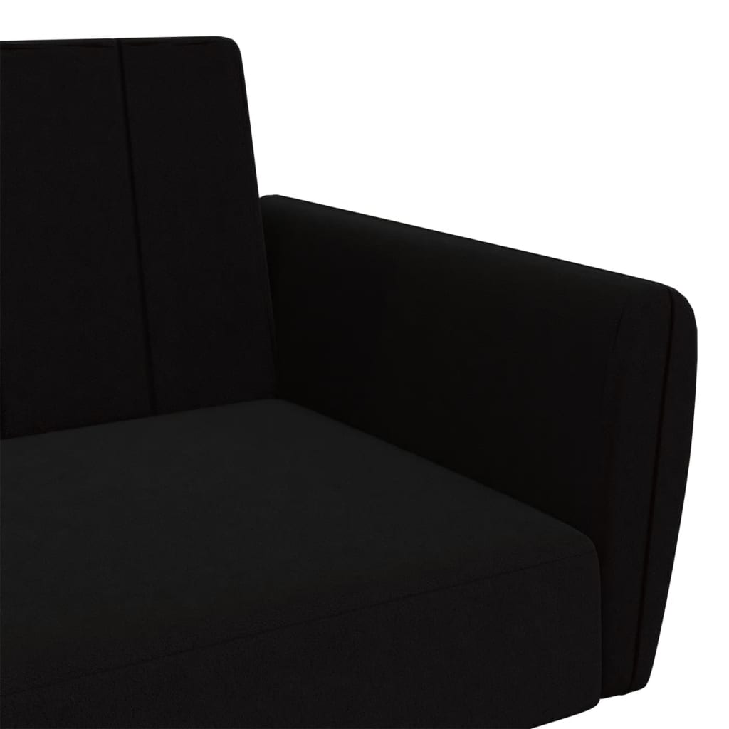 Sofá-cama de 2 lugares veludo preto
