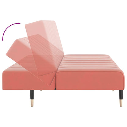 Sofá-cama de 2 lugares veludo rosa
