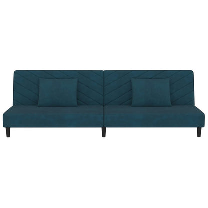Sofá-cama 2 lugares com duas almofadas veludo azul