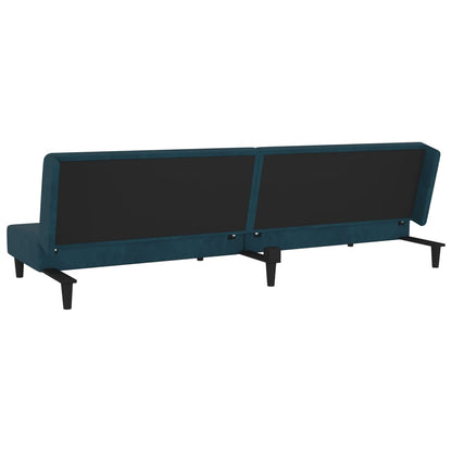 Sofá-cama 2 lugares com duas almofadas veludo azul