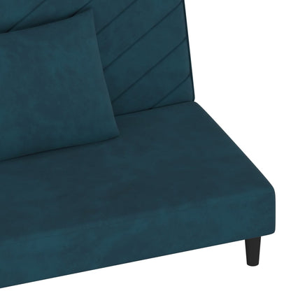 Sofá-cama 2 lugares com duas almofadas veludo azul