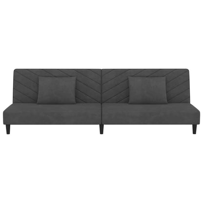Sofá-cama 2 lugares com duas almofadas veludo cinzento-escuro