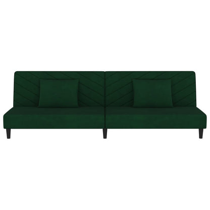 Sofá-cama 2 lugares com duas almofadas veludo verde-escuro