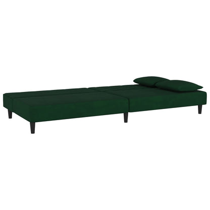 Sofá-cama 2 lugares com duas almofadas veludo verde-escuro