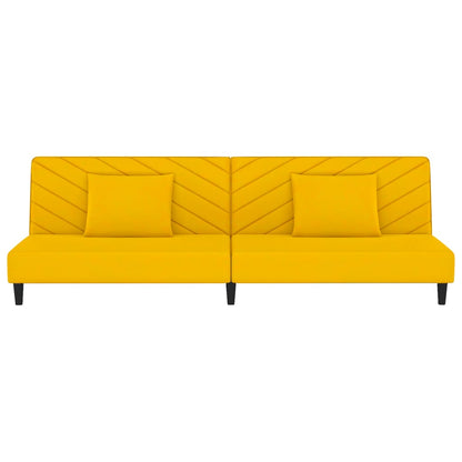 Sofá-cama 2 lugares com duas almofadas veludo amarelo