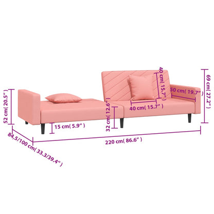 Sofá-cama 2 lugares com duas almofadas veludo rosa