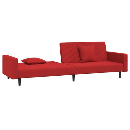 Sofá-cama 2 lugares com duas almofadas veludo vermelho tinto