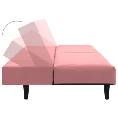 Sofá-cama de 2 lugares veludo rosa