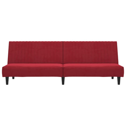 Sofá-cama de 2 lugares veludo vermelho tinto