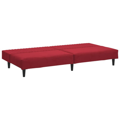 Sofá-cama de 2 lugares veludo vermelho tinto