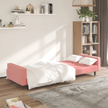 Sofá-cama de 2 lugares veludo rosa