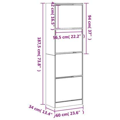Sapateira c/ 4 gavetas articuladas 60x34x187,5 cm cinza sonoma