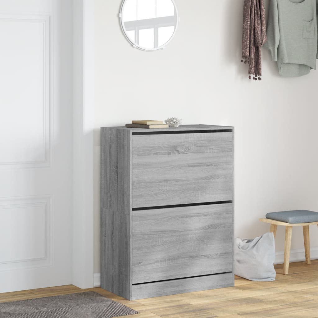 Sapateira c/ 2 gavetas articuladas 80x42x108 cm cinzento sonoma
