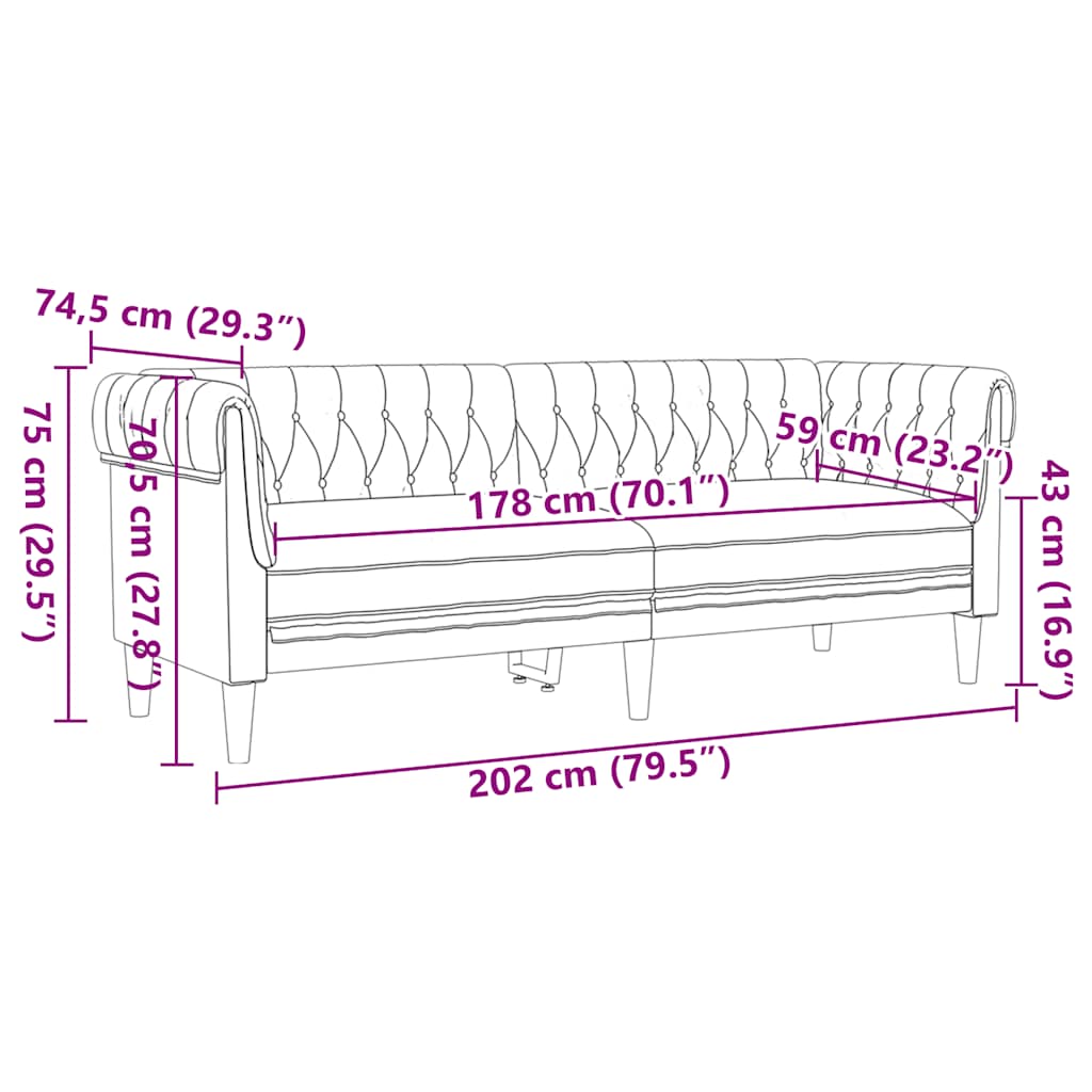 Sofá chesterfield 3 lugares tecido castanho