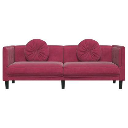 Sofá com almofadões 3 lugares veludo vermelho tinto