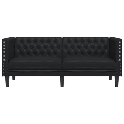 Sofá chesterfield 2 lugares couro artificial preto