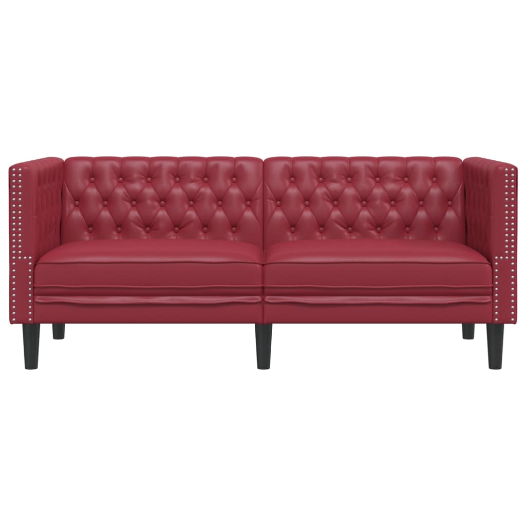Sofá chesterfield 2 lugares couro artificial vermelho tinto