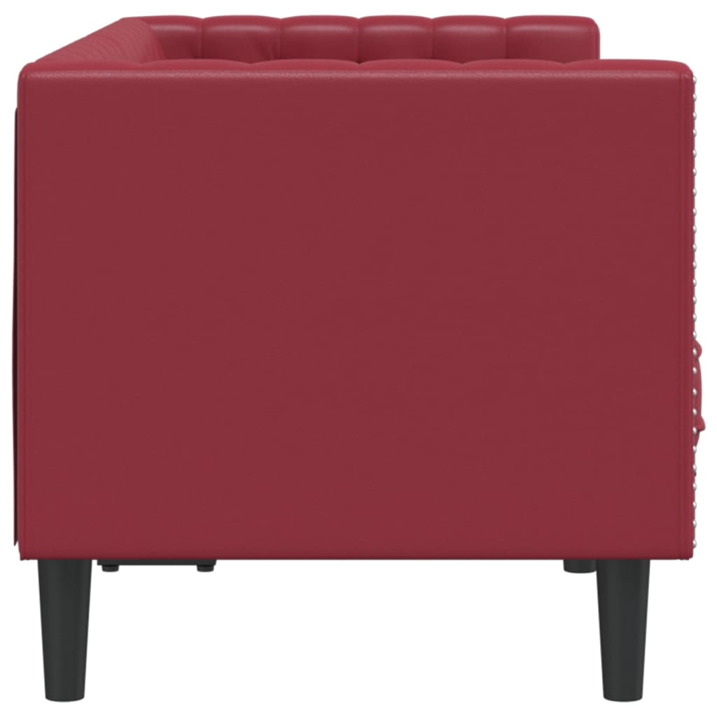 Sofá chesterfield 2 lugares couro artificial vermelho tinto