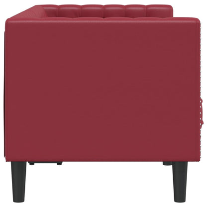 Sofá chesterfield 2 lugares couro artificial vermelho tinto