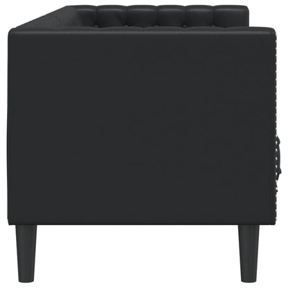 Sofá chesterfield 3 lugares couro artificial preto