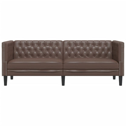Sofá chesterfield 3 lugares couro artificial castanho
