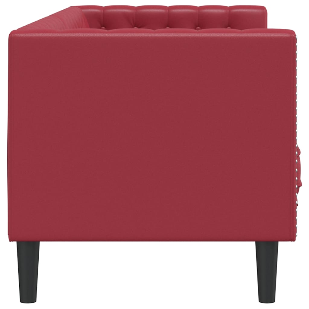 Sofá chesterfield 3 lugares couro artificial vermelho tinto