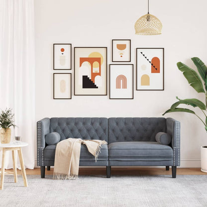 Sofá chesterfield com rolos 2 lugares veludo cinzento-escuro