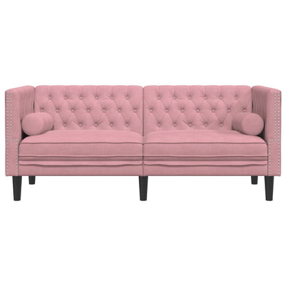Sofá chesterfield com rolos 2 lugares veludo rosa