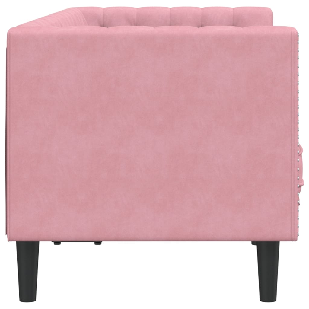 Sofá chesterfield com rolos 2 lugares veludo rosa