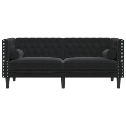 Sofá chesterfield com rolos 2 lugares veludo preto